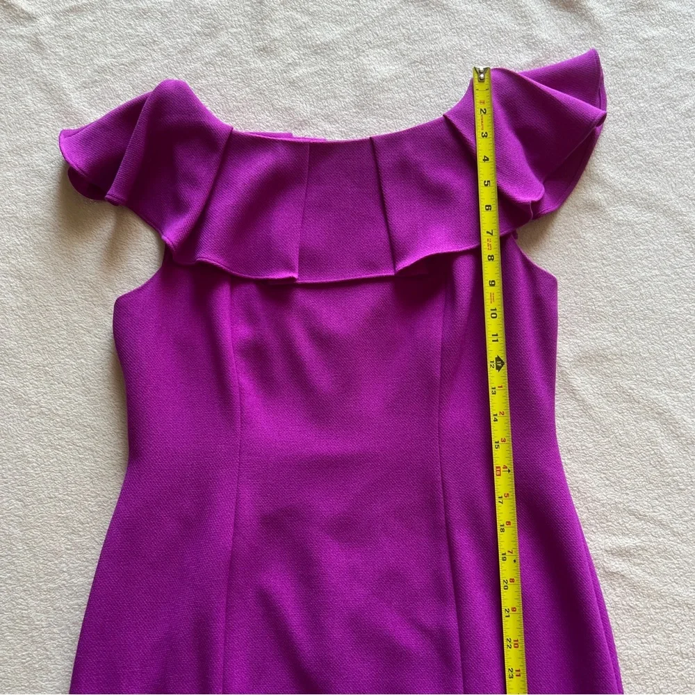 Antonio Melani Tailored Sheath Dress Size 10 Purple Ruffle Off-Shoulder - Picture 12 of 15